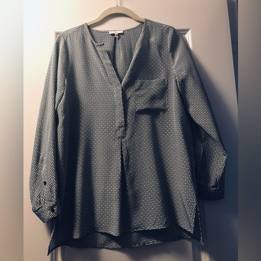 Joie Navy/Green/White silk blouse